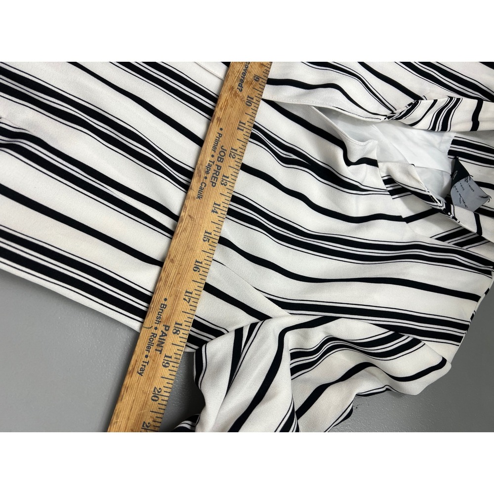 Endless Love Womens Striped Open Front Blazer Black White Ruched 3/4 Sleeve L - Picture 9 of 10